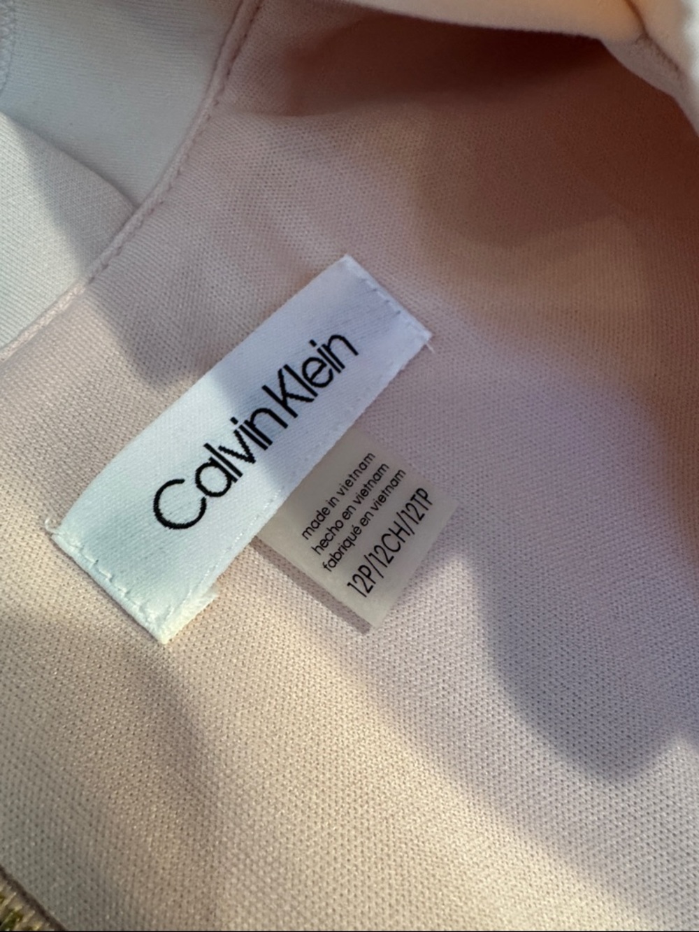 Calvin Klein Cream Ruffle V-Neck Midi Sheath Dress - Picture 2 of 7